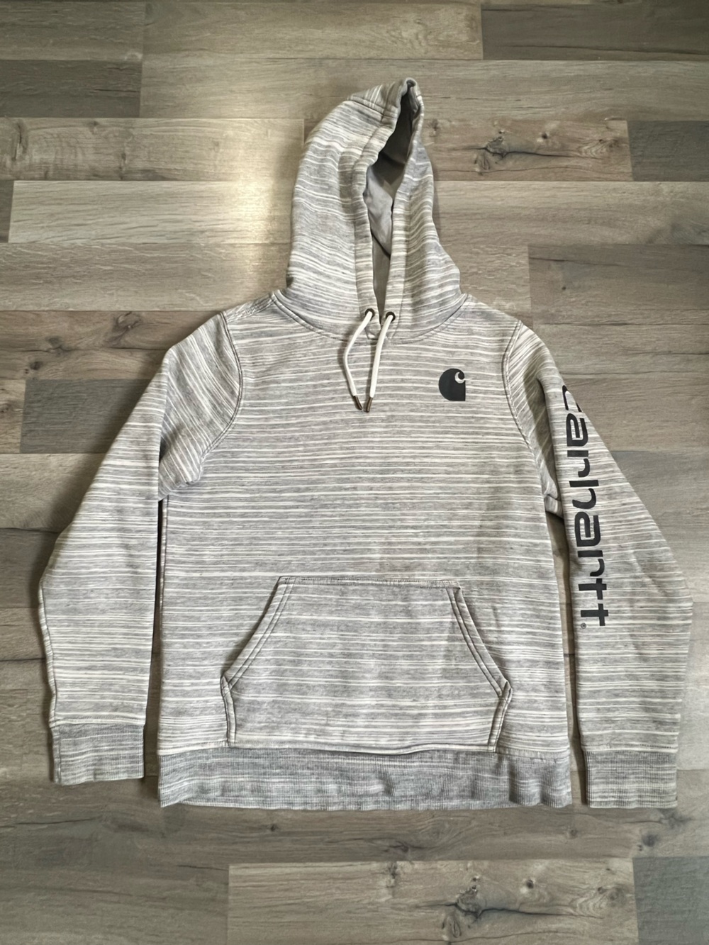Carhartt Clarksburg Space Dye Hoodie,Grey Striped  Women’s Size M 8-10